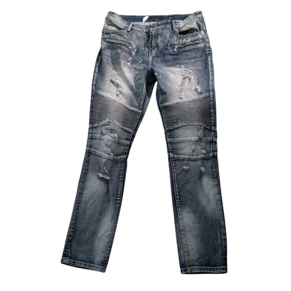 Decibel Biker Moto Blue Jeans Distressed Slim Fit Mens 38x34 Denim Style Comfort - Picture 1 of 10